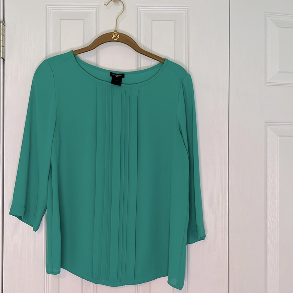 ANN TAYLOR Green Pleated Front 3/4 Sleeve Blouse Size XS
